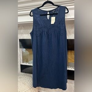 Lucky Brand NEW Navy Midi Dress with Lace Neckline Size XL